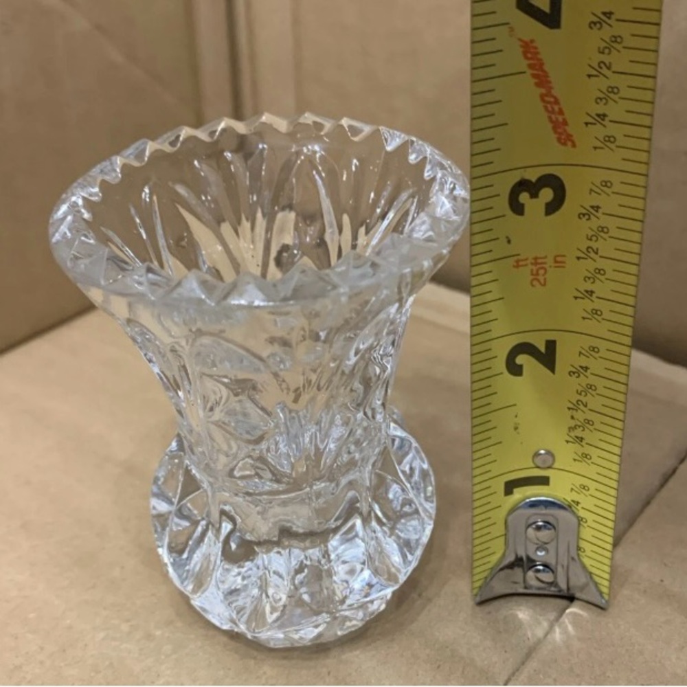 VTG Zajecar Crystal Mini Bud Vase taper candle matchstick holder 3” x 2.25”